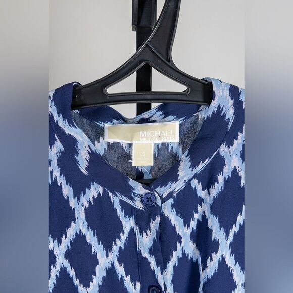 Michael Kors Ikat-Print Tiered Shirtdress midi dress size 12 blue large breasts - Picture 5 of 9